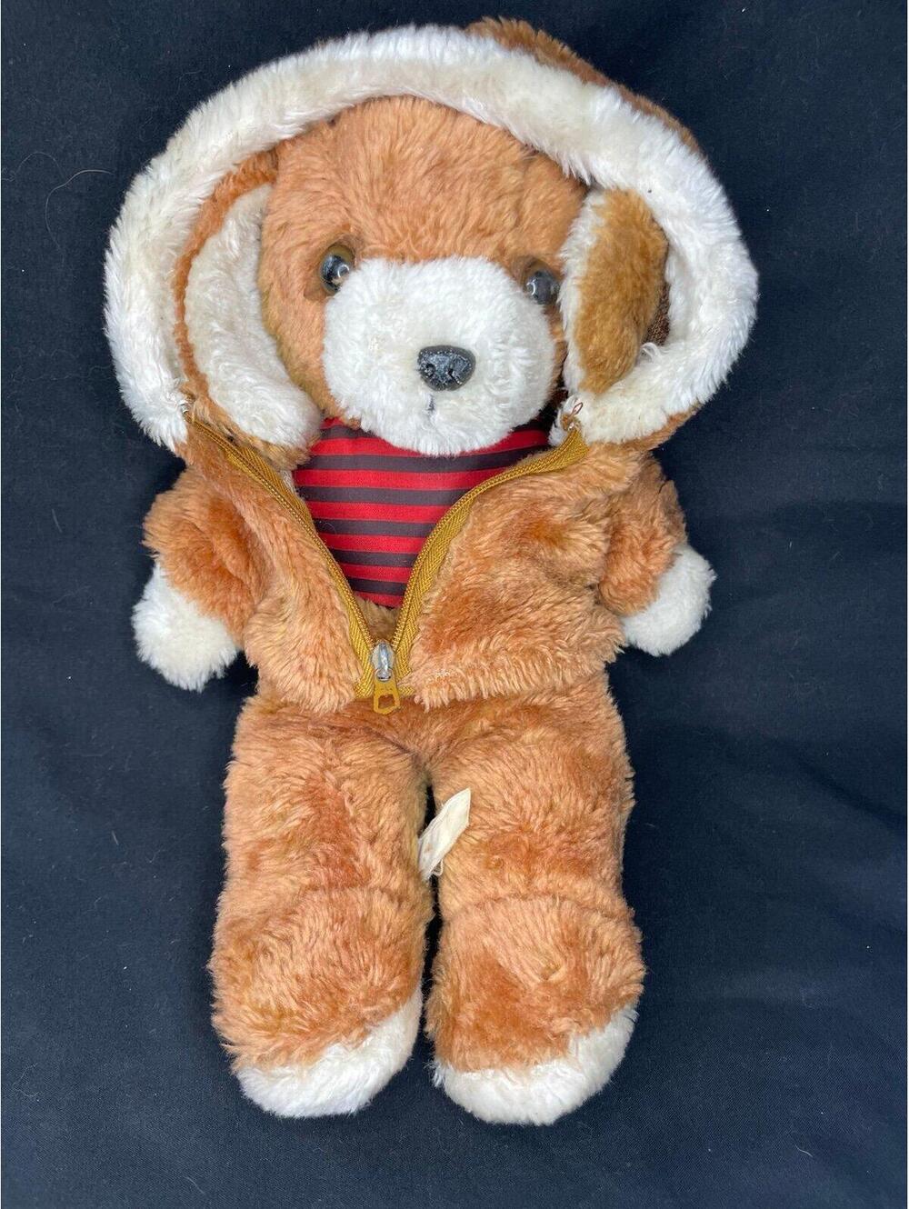Vintage Avon Plush Dog w/ Hooded Jacket Brown Puppy Stuffed Animal 12” Removable